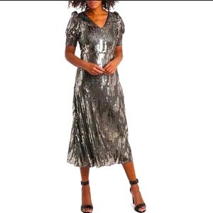 Vince Camuto Shimmering Silver Midi Dress